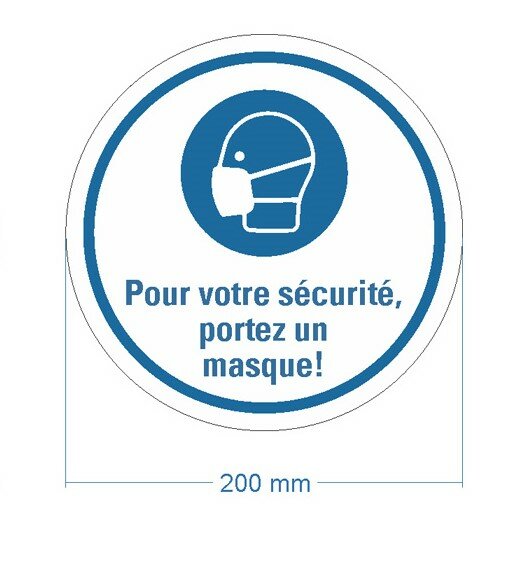 Bodenmarkierung "Pour votre sécurité, portez un masque" Ø 200 mm - seitliches Bild