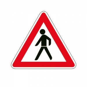 Verkehrszeichen "Achtung Fußgänger" rechts (SL)