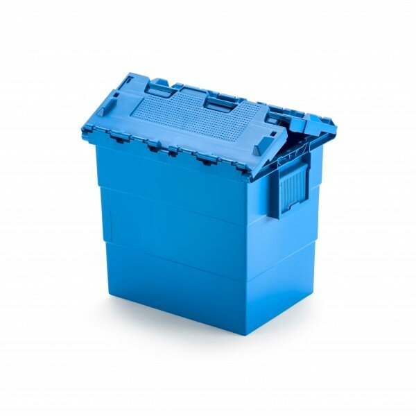 Mehrwegbehälter mit Deckel, blau, 400 x 300 x 350 mm