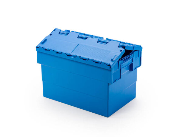 Mehrwegbehälter mit Deckel, blau, 600 x 400 x 350 mm