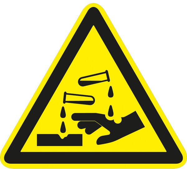 SW23 Warnzeichen "Warnung vor ätzenden Stoffen" selbstklebende Folie, 75 mm