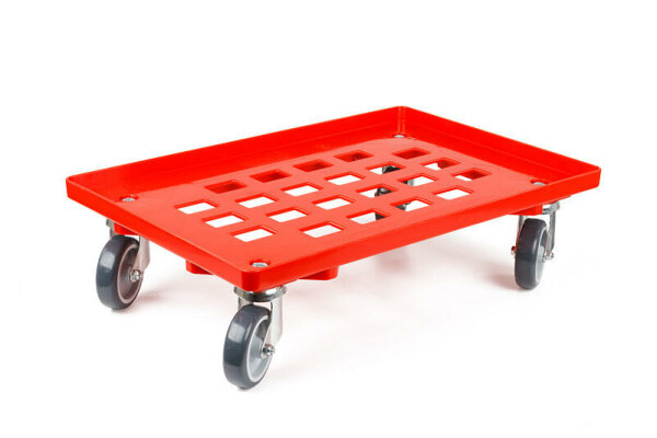 LPS-Transportroller, 600x400, 4 Lenkrollen rot Gummiräder