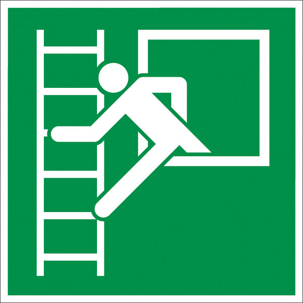 SR16 Rettungszeichen "Notausstieg mit Feuerleiter" Aluverbund nachl. 200x200 mm