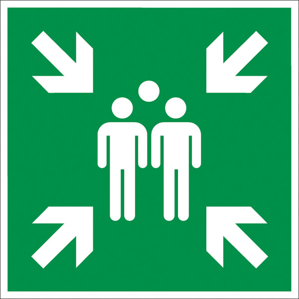 SR08 Rettungszeichen "Rettungsweg Sammelstelle" selbstklebende Folie 200x200 mm