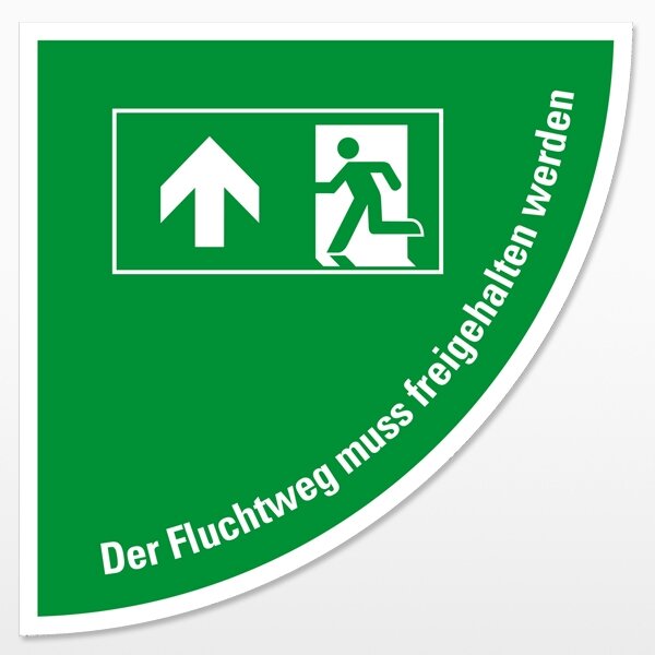 Rettungsweg-Viertelkreis (Text) PVC antirutsch outdoor 750x750 mm Tür links