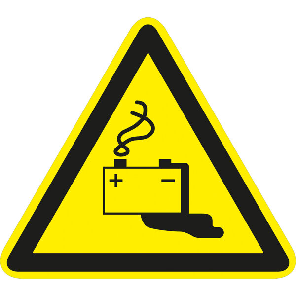 SW26 Warnzeichen "Warnung vor Gefahren durch das Aufladen von Batterien" selbstklebende Folie, 100 mm