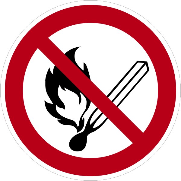 SV05 Verbotszeichen "Keine offene Flamme; Feuer, offene Zündquellen und Rauchen verboten" Aluverbund, 200 mm