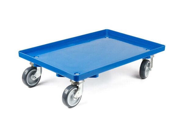 LPS-Transportroller 600 x 400 mm, mit 2 Lenkrollen und 2 Bockrollen, geschlossen blau Gummiräder