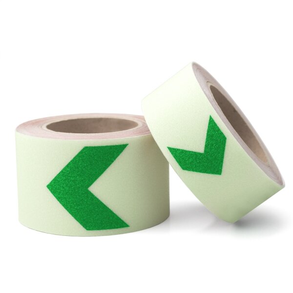 Nachleuchtendes Markierungsband mit Richtungspfeil, PVC antirutsch, grün, 25 mm