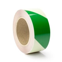 Nachleuchtendes Warnmarkierungsband schraffiert, grün, PVC glatt, 75 mm