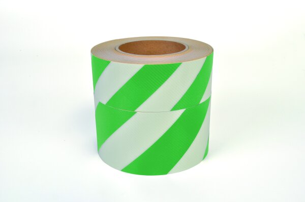 MUSTER: Nachleuchtendes Warnmarkierungsband schraffiert, PVC antirutsch, grün, 25 mm