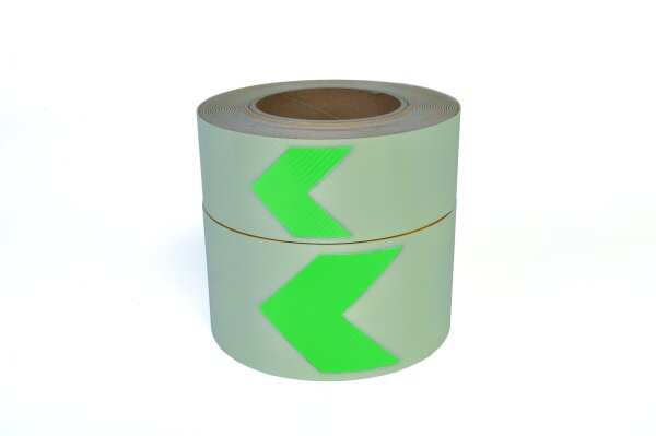MUSTER: Nachleuchtendes Markierungsband mit Richtungspfeil, PVC antirutsch, grün, 50 mm