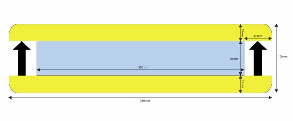 Bodenschild Pfeil, 100 x 380 mm, Beschriftungsfeld: 50 x 300 mm gelb