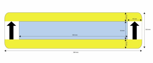 Bodenschild Pfeil, 100 x 380 mm, Beschriftungsfeld: 50 x 300 mm blau