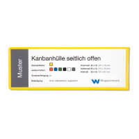 MUSTER: Kanbanhülle seitlich offen nach VDA-Norm gelb Selbstklebestreifen