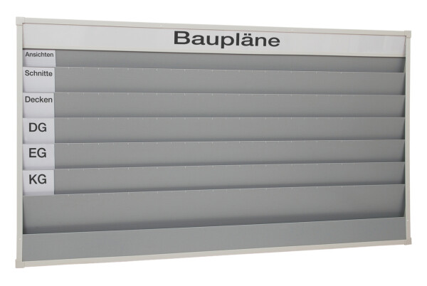 Plantafel mit Beschriftung Baupläne, 6 Schienen
